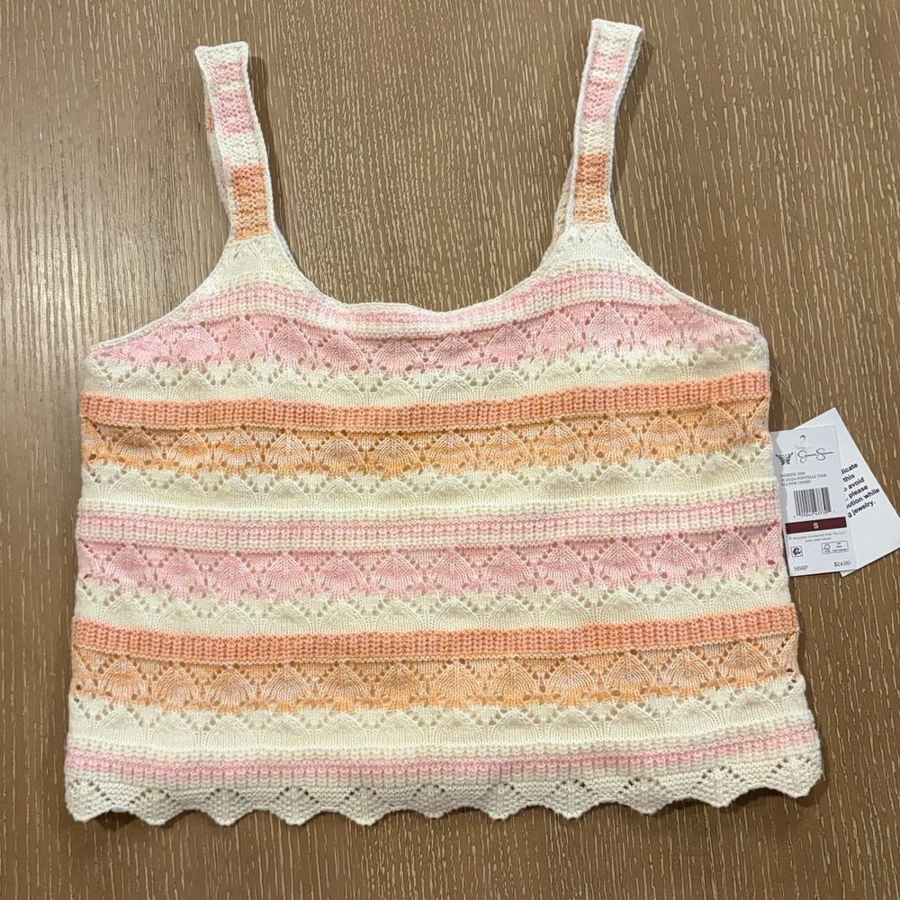 Jessica Simpson Sleeveless Crochet Camisole Tank Top Size Small White Pink